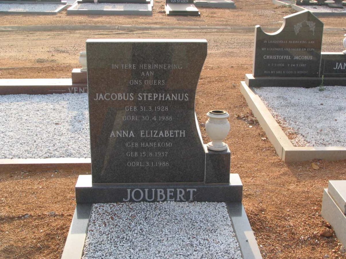 JOUBERT Jacobus Stephanus 1928-1988 &amp; Anna Elizabeth HANEKOM 1937-1988
