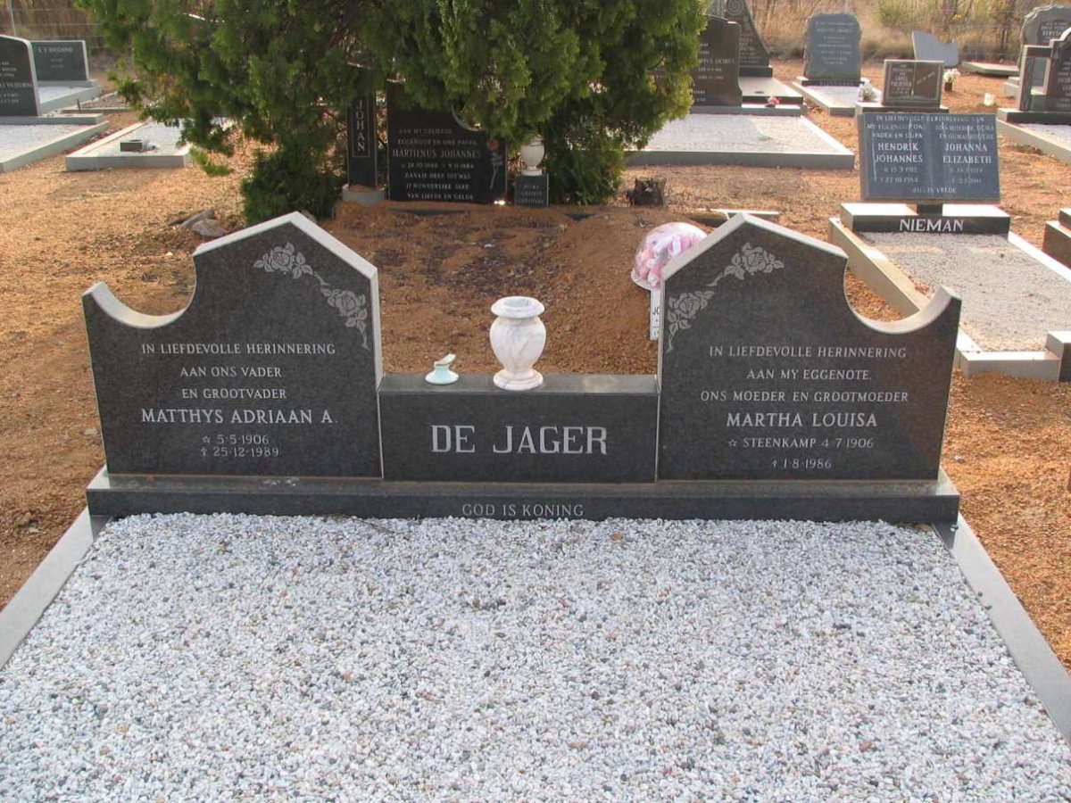 JAGER Matthys Adriaan A., de 1906-1989 &amp; Martha Louisa STEENKAMP 1906-1986