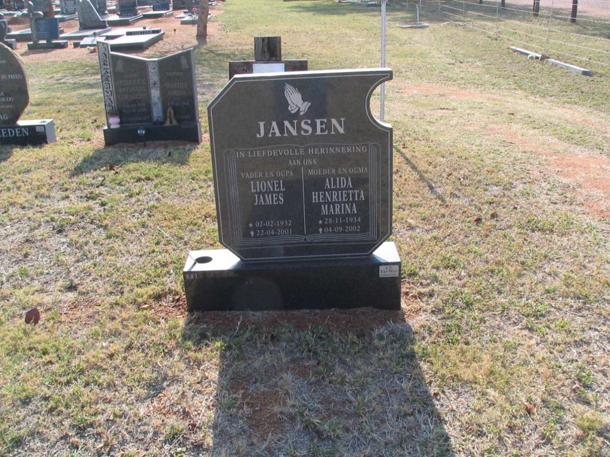 JANSEN Lionel James 1932-2001 &amp; Alida Henrietta Marina 1934-2002