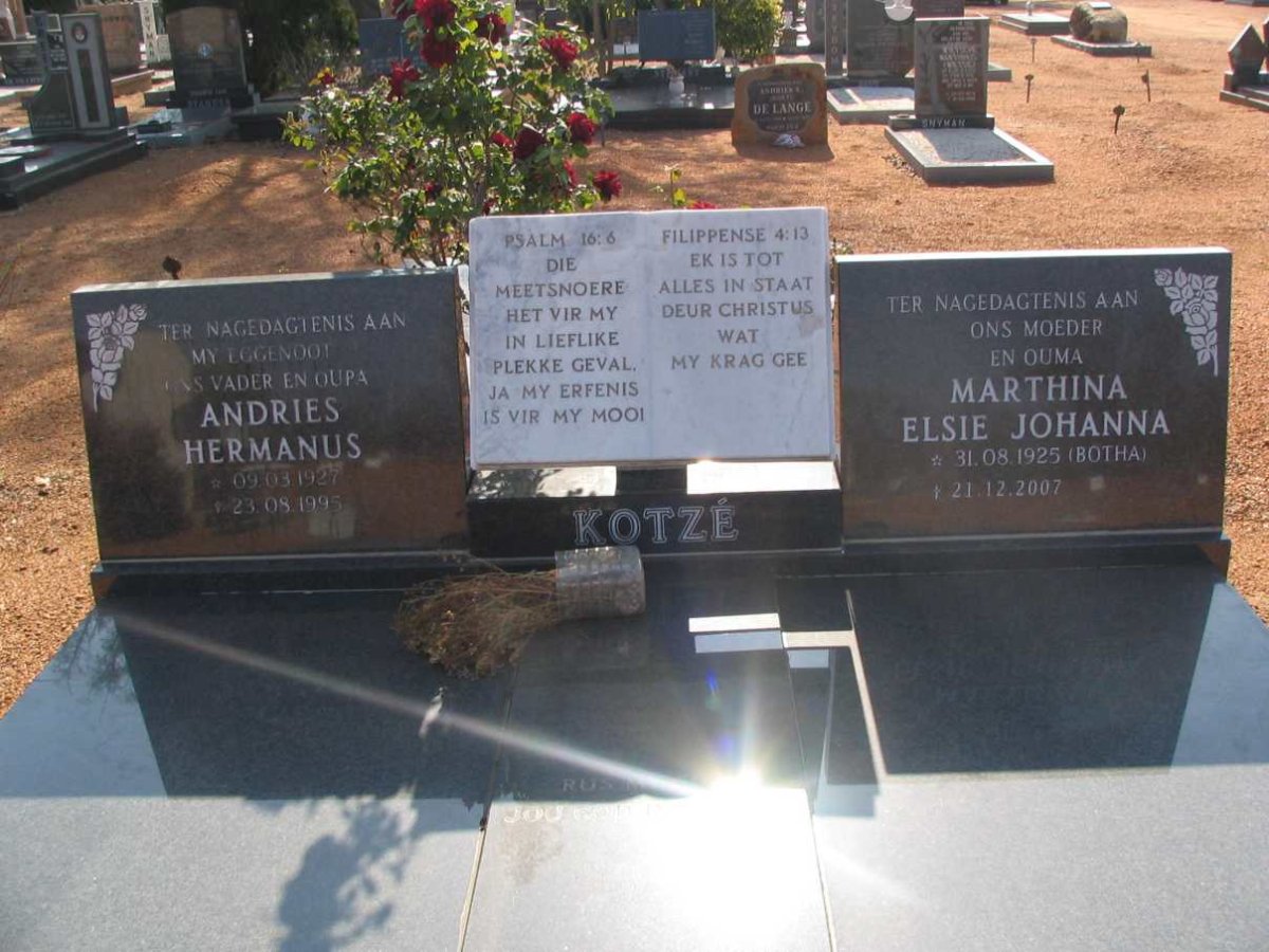 KOTZÉ Andries Hermanus 1927-1995 &amp; Marthina Elsie Johanna BOTHA 1925-2007