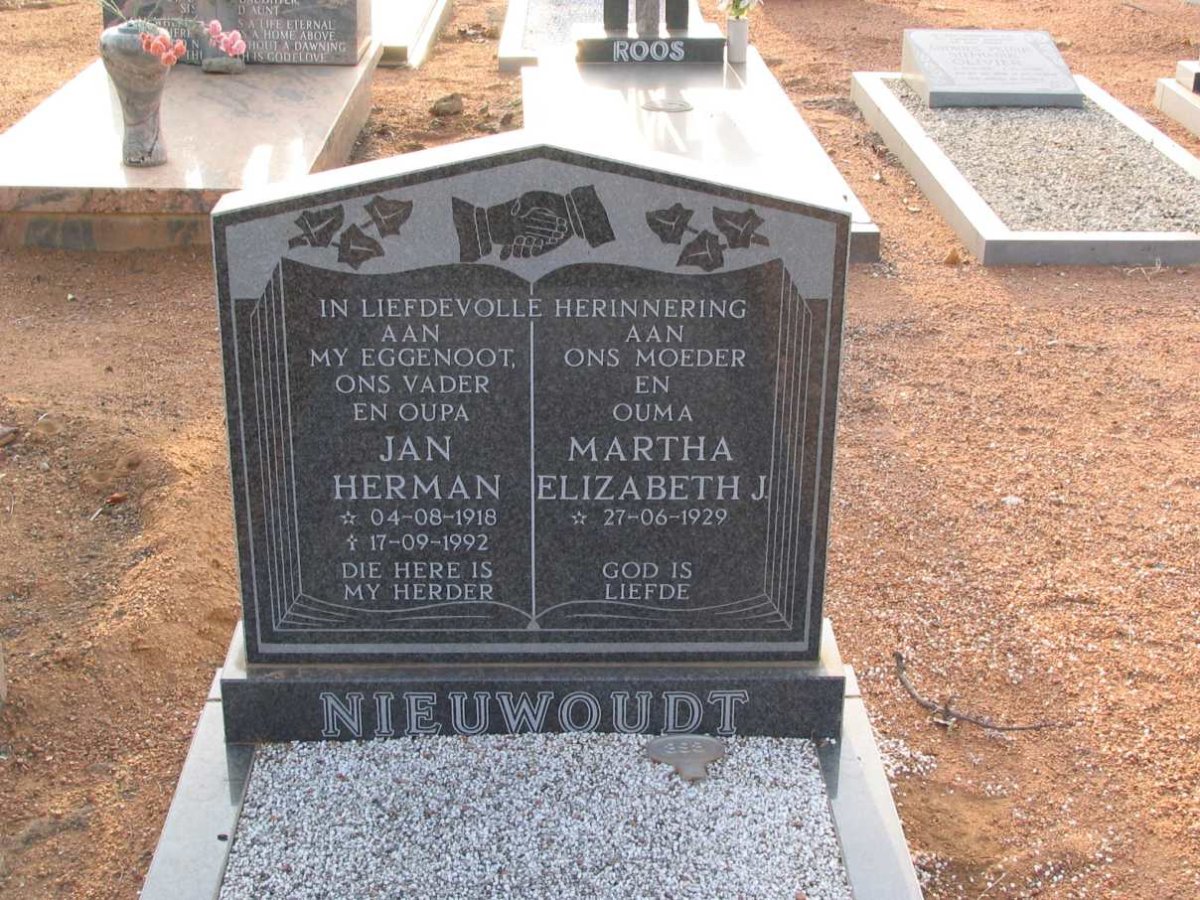 NIEUWOUDT Jan Herman 1918-1992 &amp; Martha Elizabeth J. 1929-