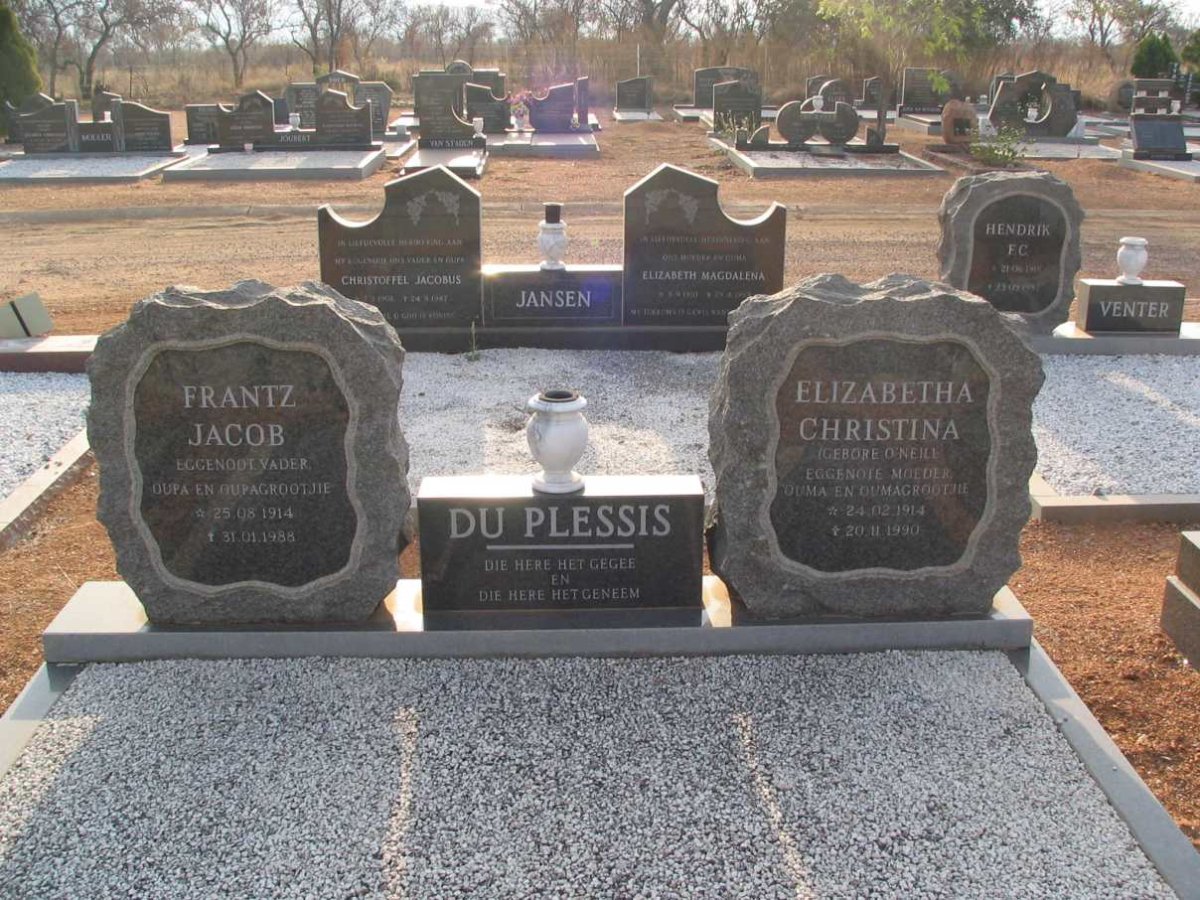 PLESSIS Frantz Jacob, du 1914-1988 &amp; Elizabetha Christina O'NEILL 1914-1990
