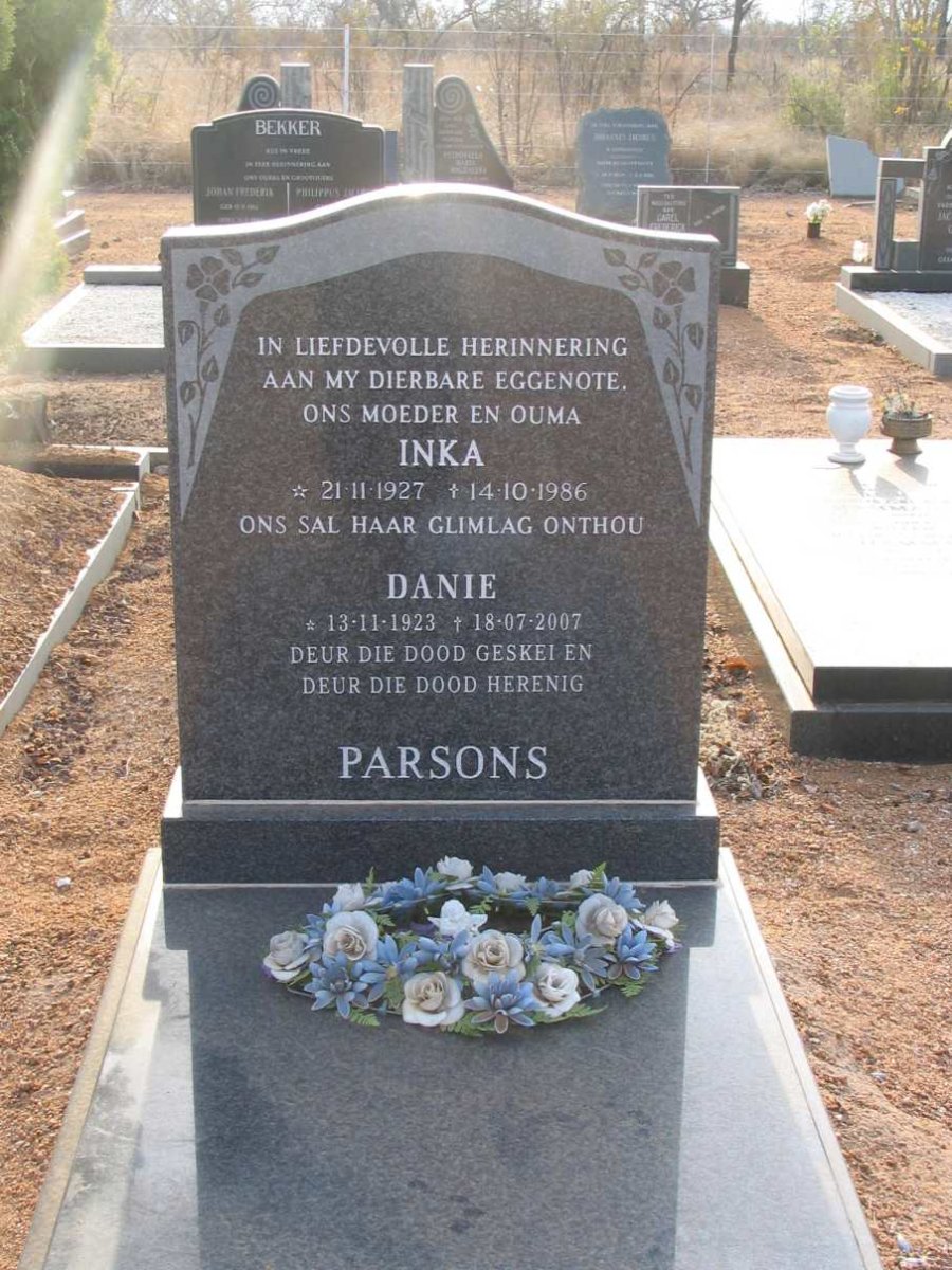 PARSONS Danie 1923-2007 &amp; Inka 1927-1986