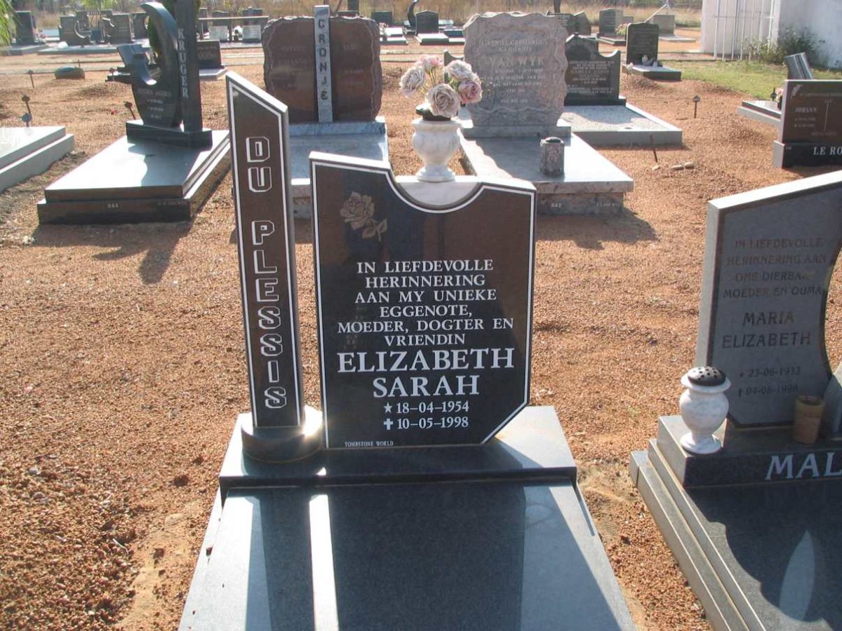 PLESSIS Elizabeth Sarah, du 1954-1998