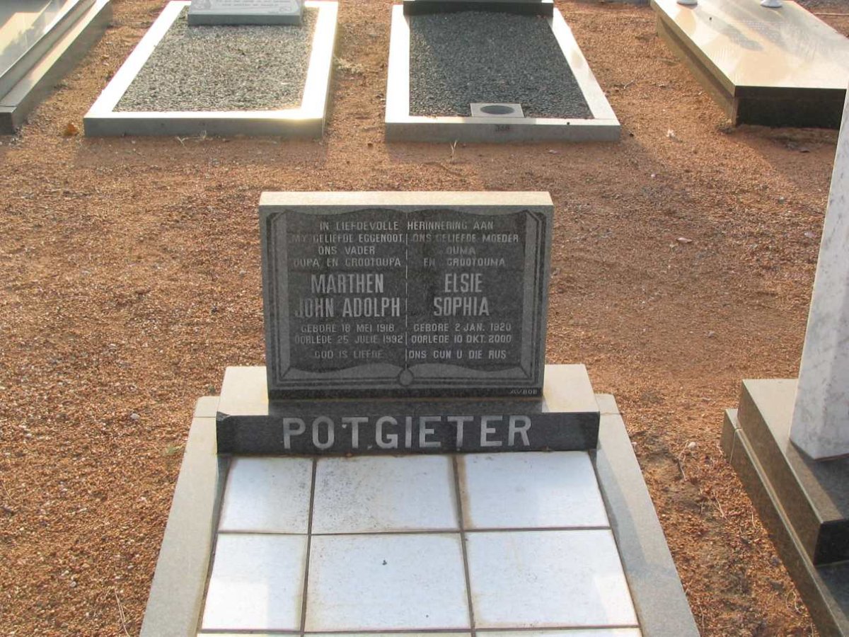 POTGIETER Marthen John Adolph 1918-1992 &amp; Elsie Sophia 1920-2000