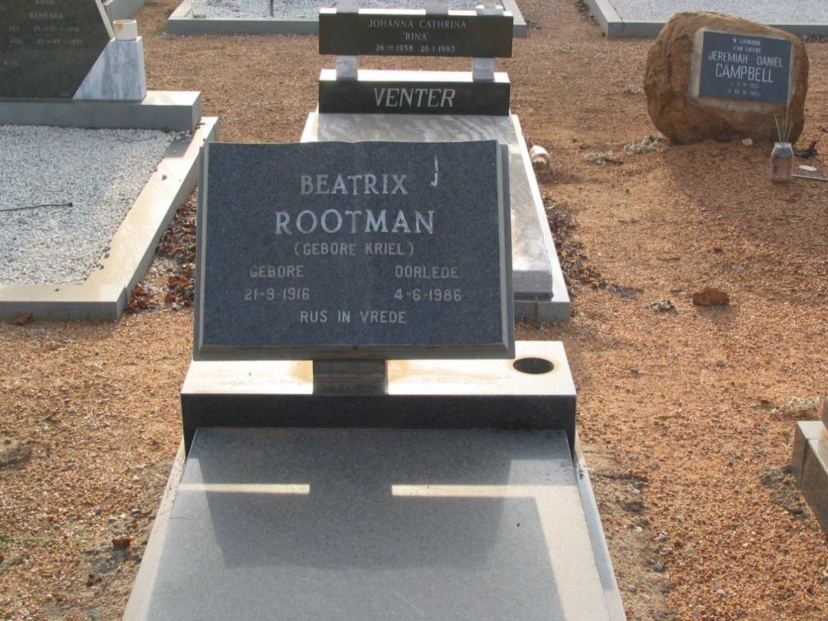 ROOTMAN Beatrix nee KRIEL 1916-1986