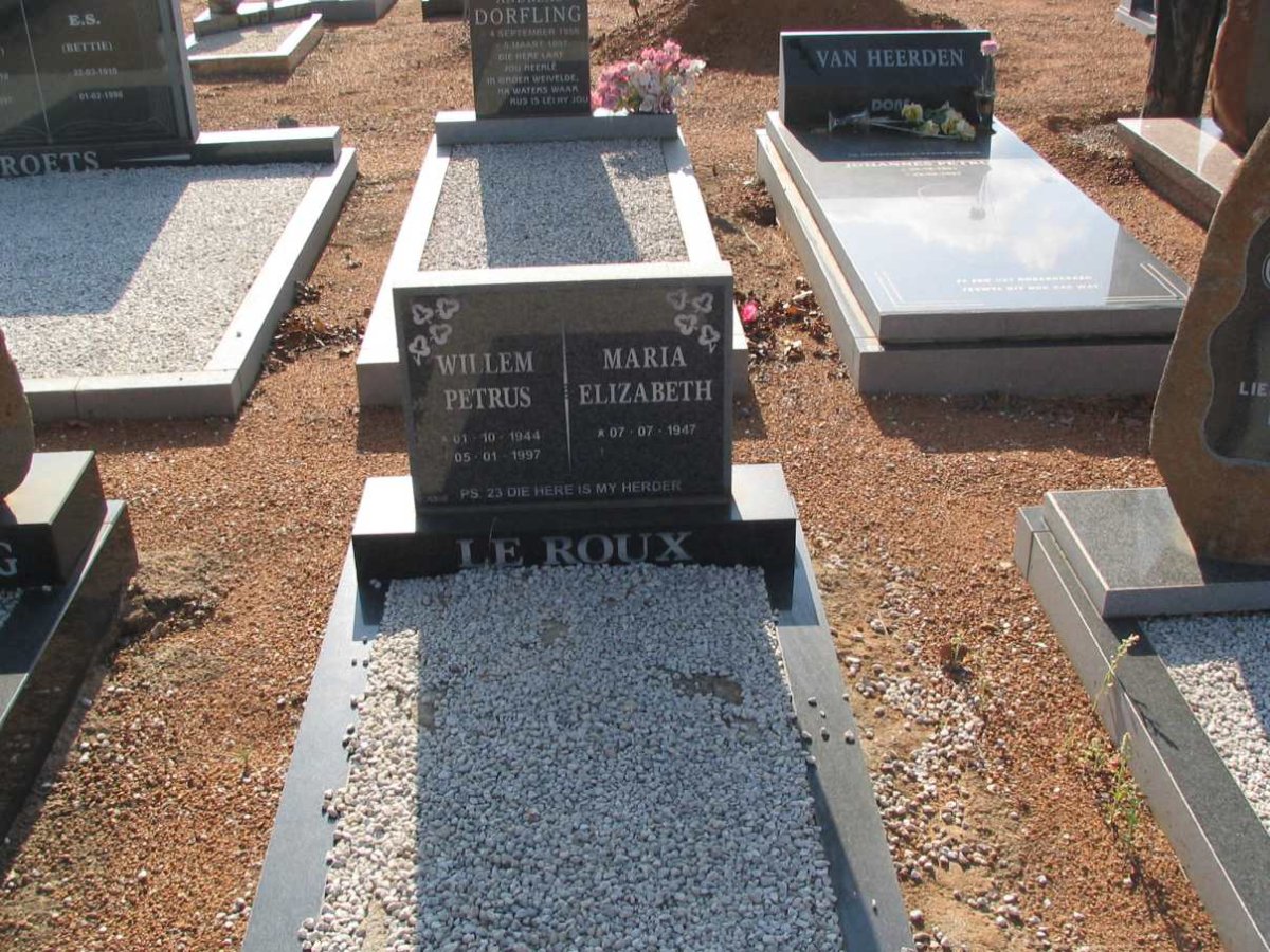 ROUX Willem Petrus, le 1944-1997 &amp; Maria Elizabeth 1947-