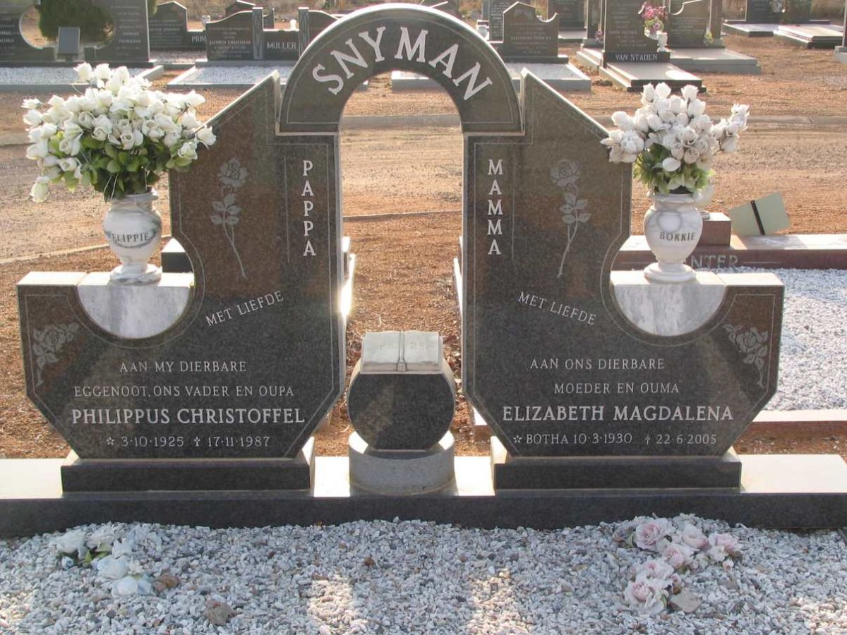 SNYMAN Philippus Christoffel 1925-1987 &amp; Elizabeth Magdalena BOTHA 1930-2005