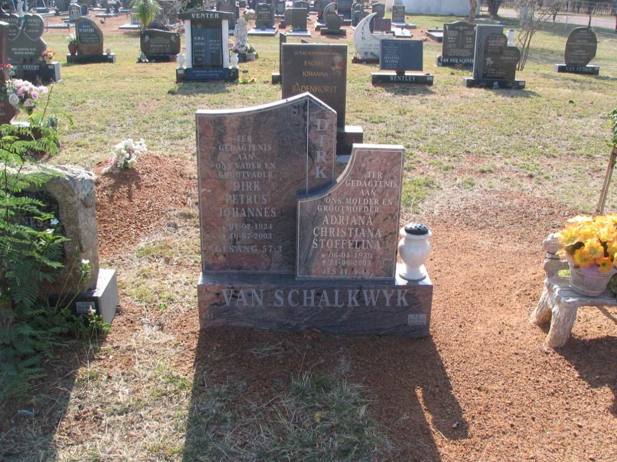 SCHALKWYK Dirk Petrus Johannes, van 1924-2003 &amp; Adriana Christina Stoffelina 1929-2009
