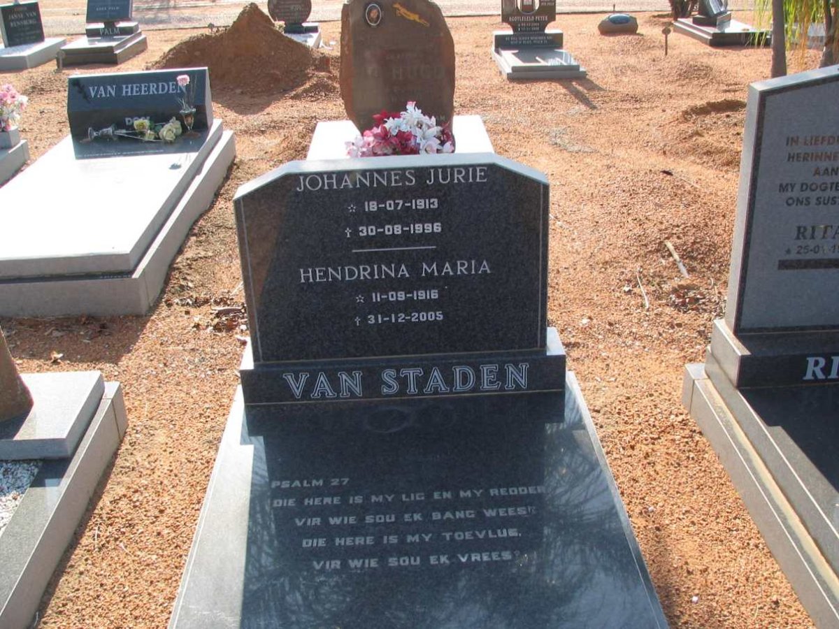 STADEN Johannes Jurie, van 1913-1996 &amp; Hendrina Maria 1916-2005