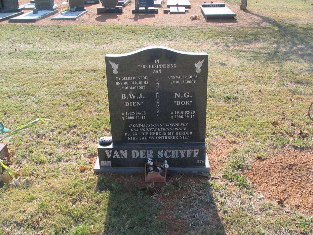 SCHYFF N.G., van der 1916-2006 &amp; B.W.J. 1922-2000