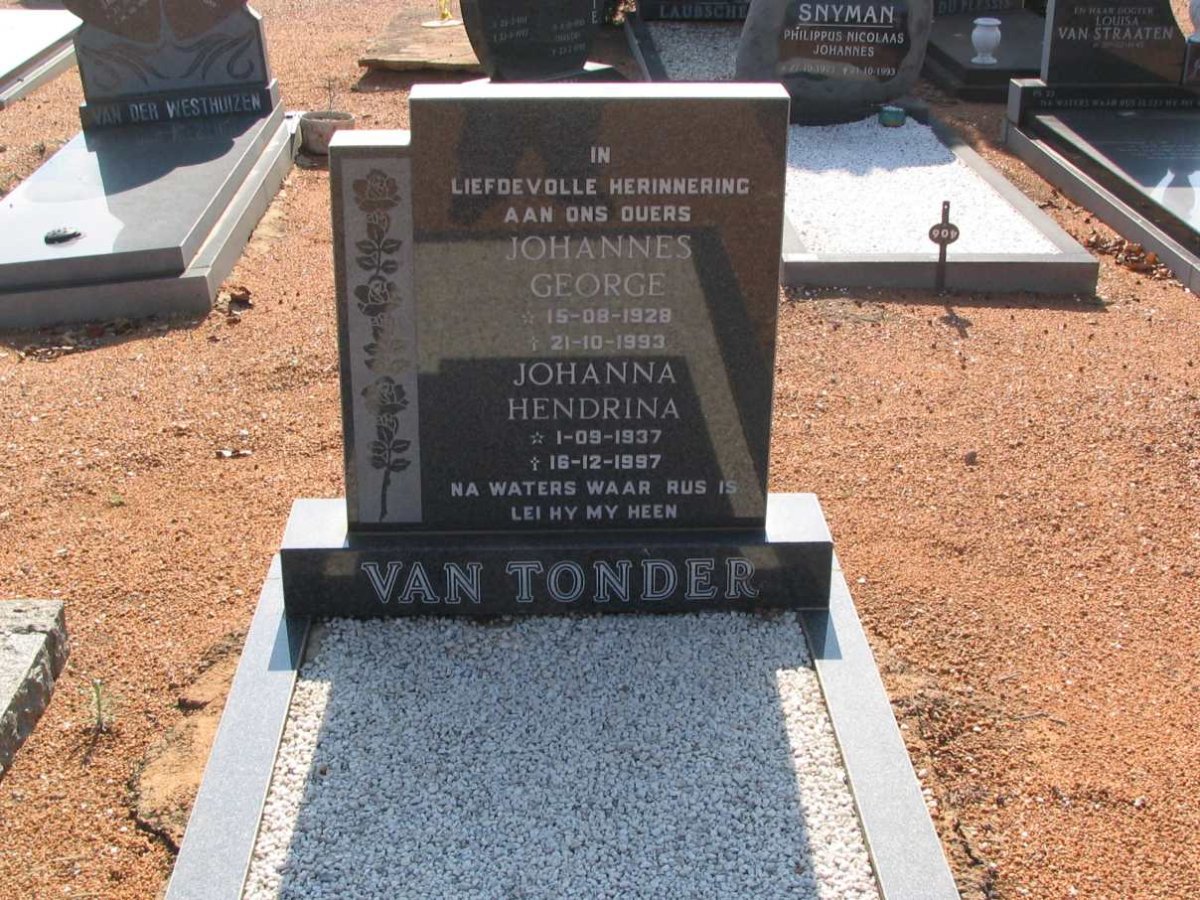 TONDER Johannes George, van 1928-1993 &amp; Johanna Hendrina 1937-1997