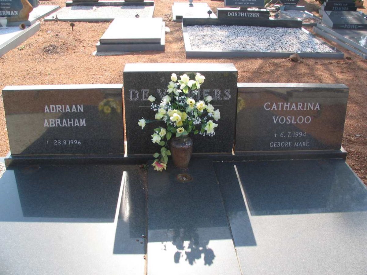 VILLIERS Adriaan Abraham, de -1996 &amp; Catharina Vosloo MARÉ -1994