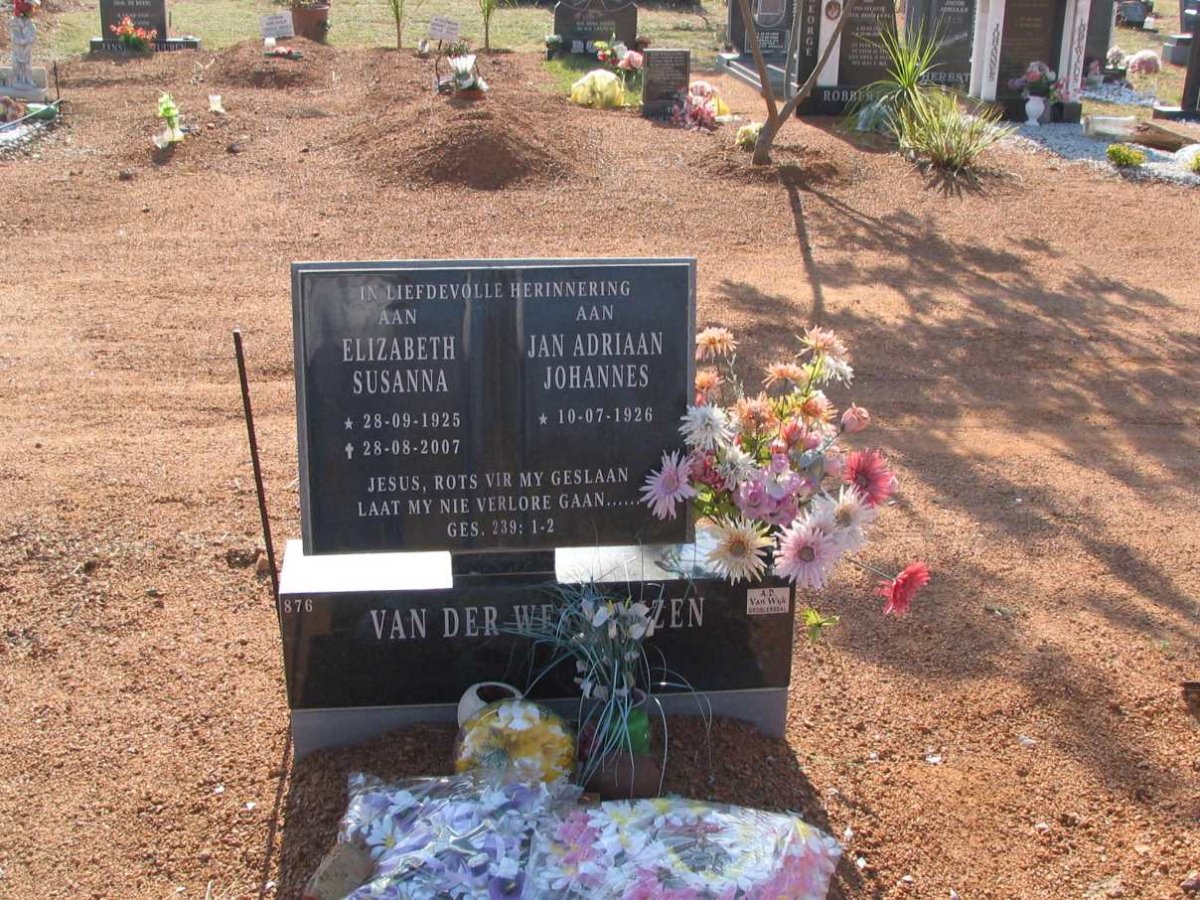 WESTHUIZEN Jan Adriaan, van der 1926- &amp; Elizabeth Susanna 1925-2007