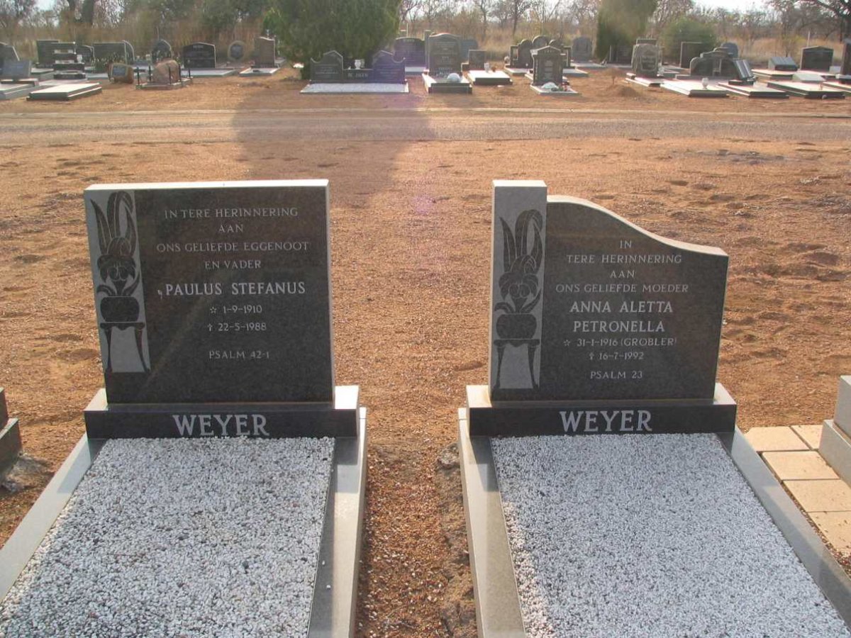 WEYER Paulus Stefanus 1910-1988 &amp; Anna Aletta Petronella GROBLER 1916-1992