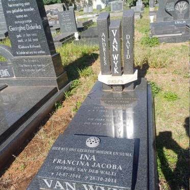 WYK Andries David, van 1942-19?6 & Ina Francina Jacoba VAN DER WALT 1944-2014