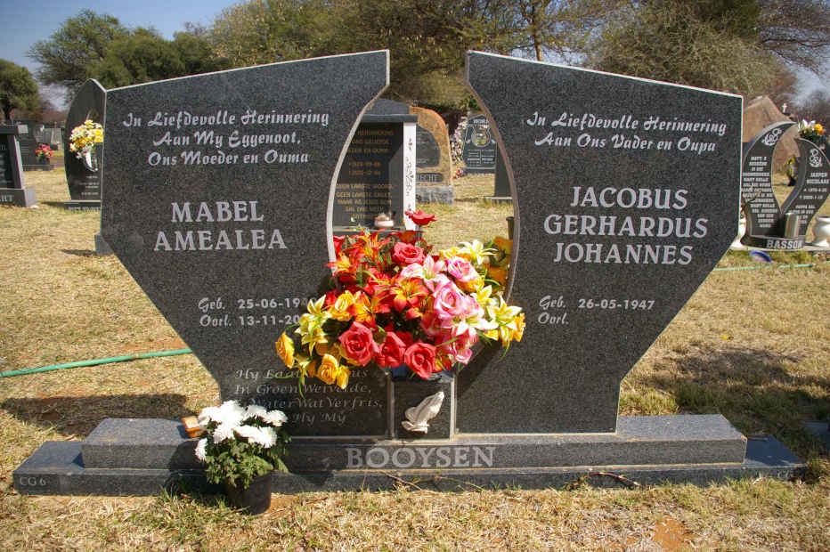 BOOYSEN Jacobus Gerhardus Johannes 1947- &amp; Mabel Amealea 194?-20??