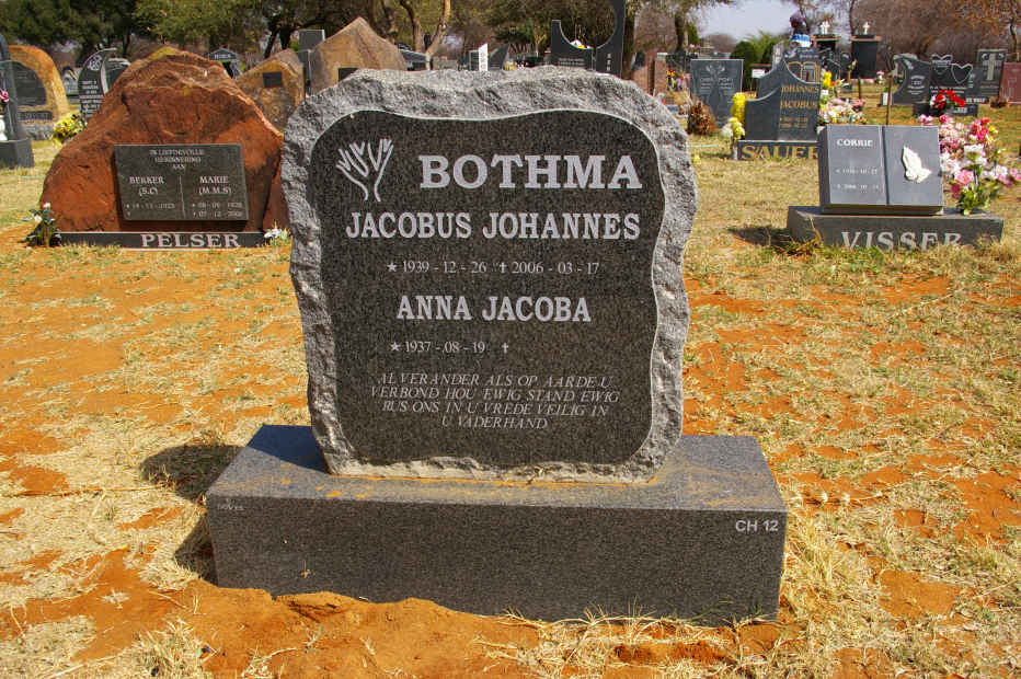 BOTHMA Jacobus Johannes 1939-2006 &amp; Anna Jacoba 1937-
