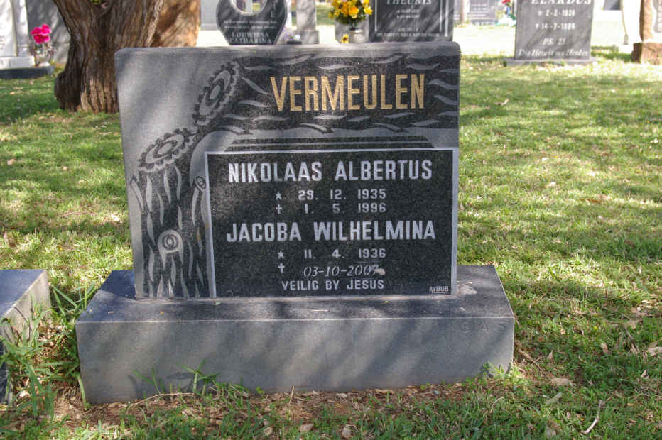 VERMEULEN Nikolaas Albertus 1935-1996 &amp; Jacoba Wilhelmina 1936-2007