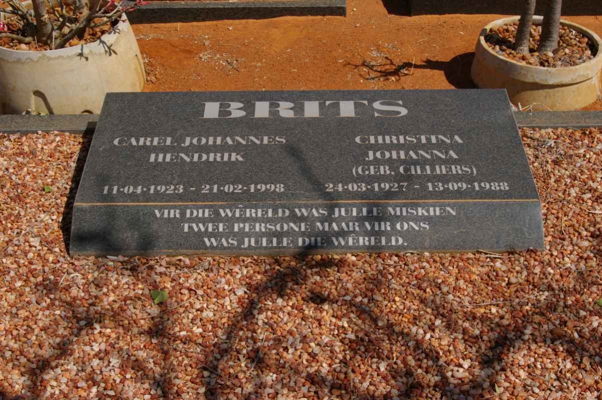 BRITS Carel Johannes Hendrik 1923-1998 &amp; Christina Johanna CILLIERS 1927-1988