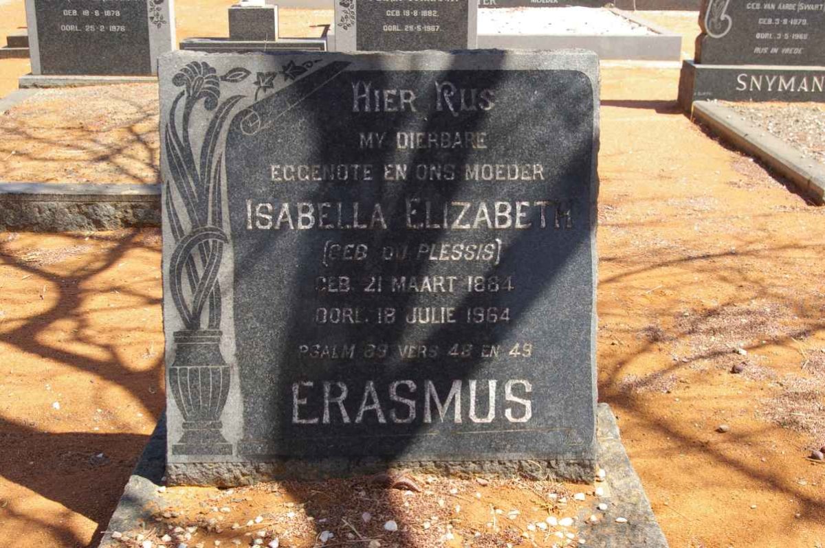 ERASMUS Isabella Elizabeth nee DU PLESSIS 1864-1964