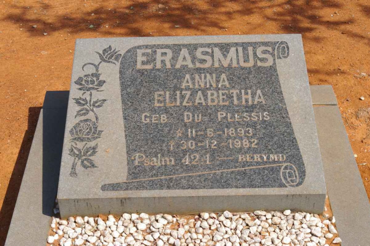 ERASMUS Anna Elizabetha nee DU PLESSIS 1893-1982