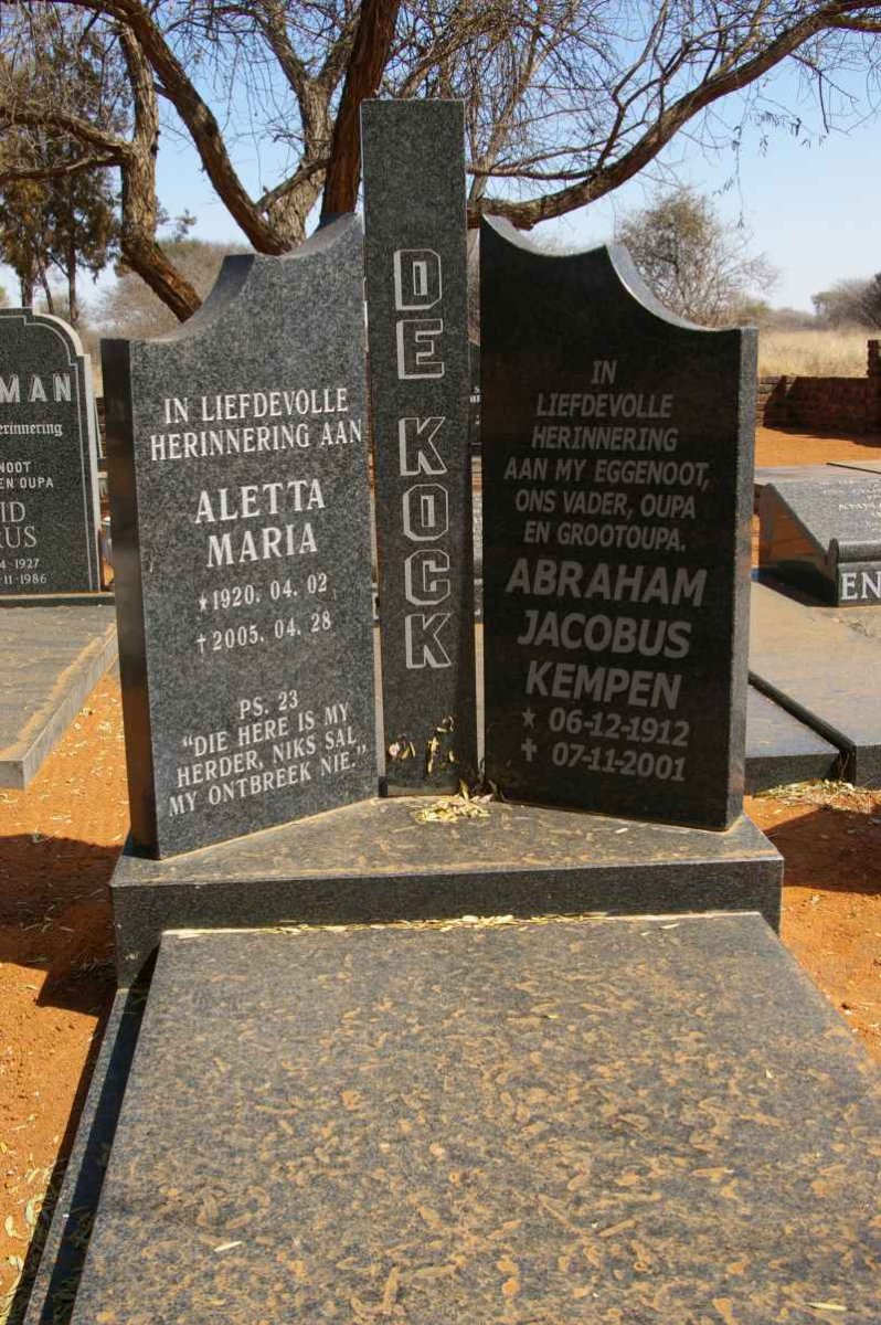 KOCK Abraham Jacobus Kempen, de 1912-2001  Aletta Maria 1920-2005