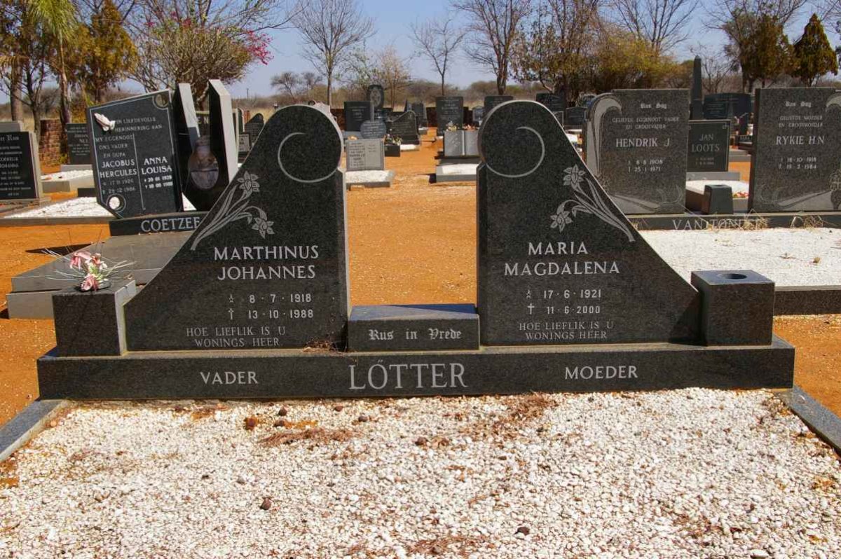 LöTTER Marthinus Johannes 1918-1988 &amp; Maria Magdalena 1921-2000