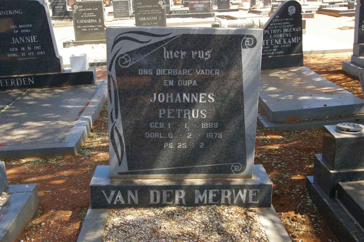 MERWE Johannes Petrus, van der 1888-1978
