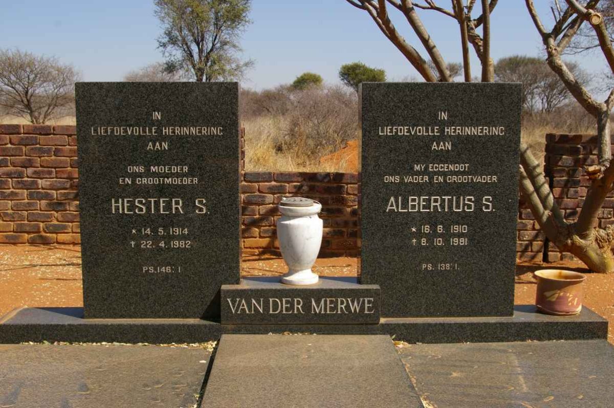 MERWE Albertus S., van der 1910-1991 &amp; Hester S. 1914-1982