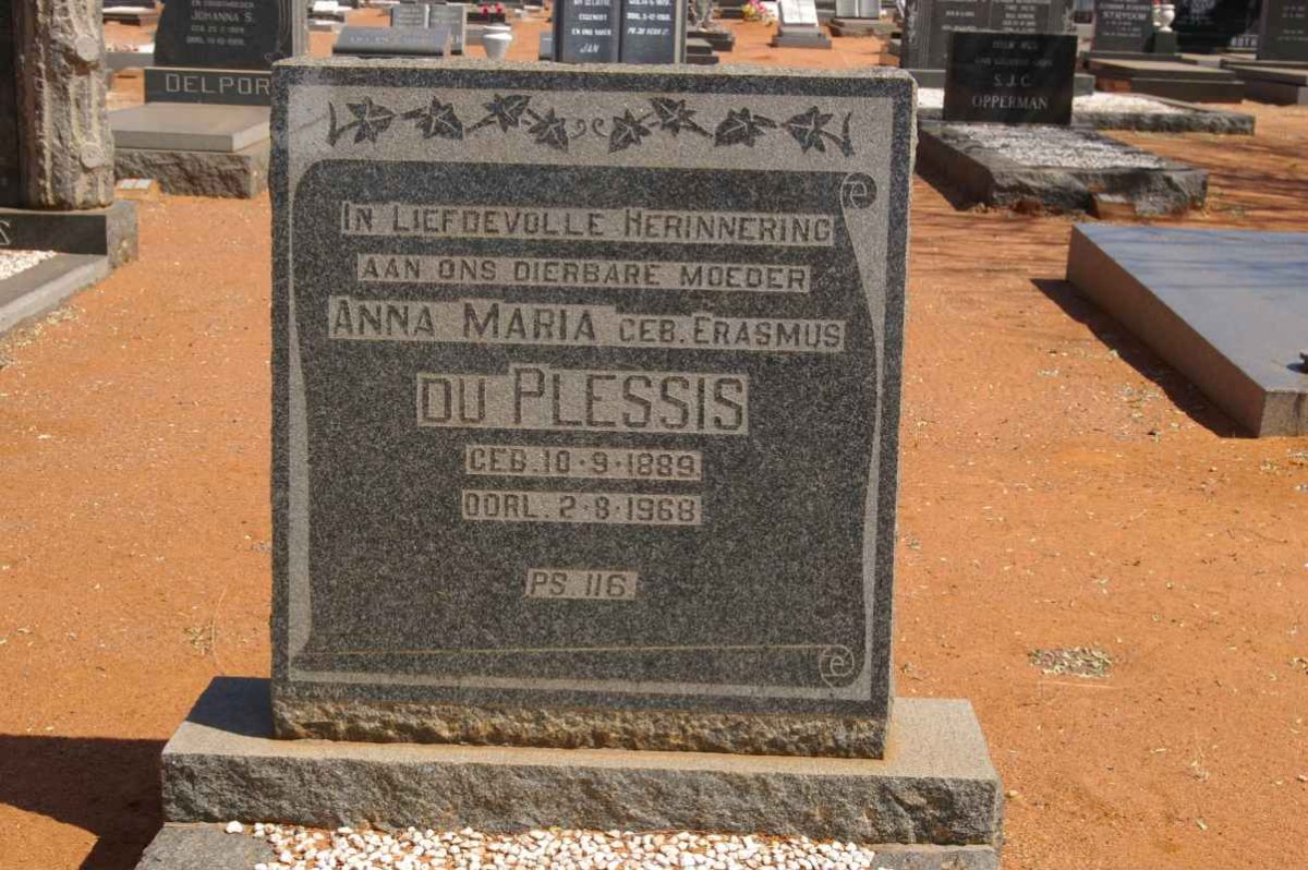 PLESSIS Anna Maria, du nee ERASMUS 1889-1968