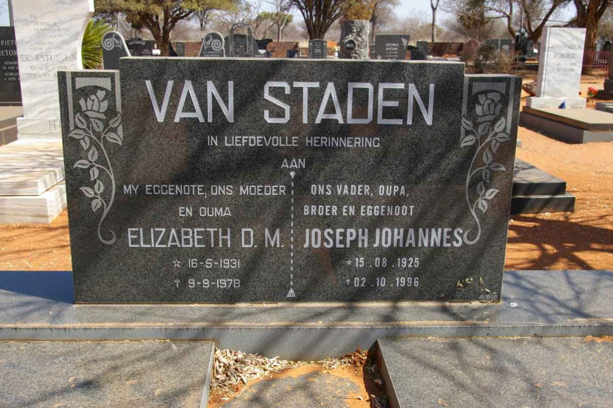 STADEN Joseph Johannes, van 1925-1996 &amp; Elizabeth D.M. 1931-1978