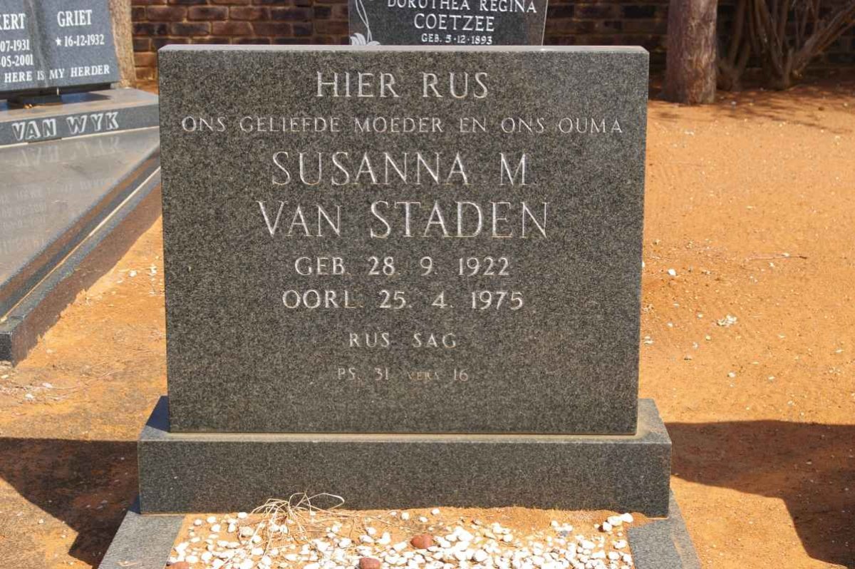 STADEN Susanna M., van 1922-1975