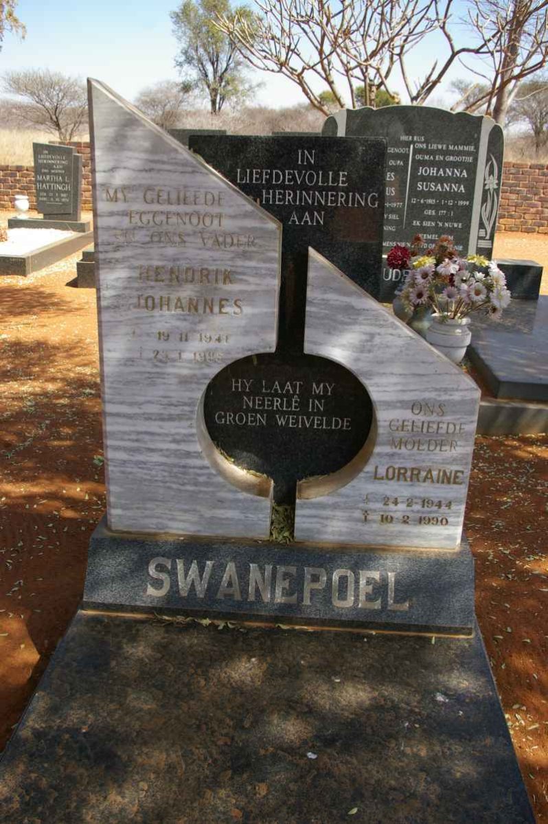 SWANEPOEL Hendrik Johannes 1941-1985 &amp; Lorraine 1944-1990