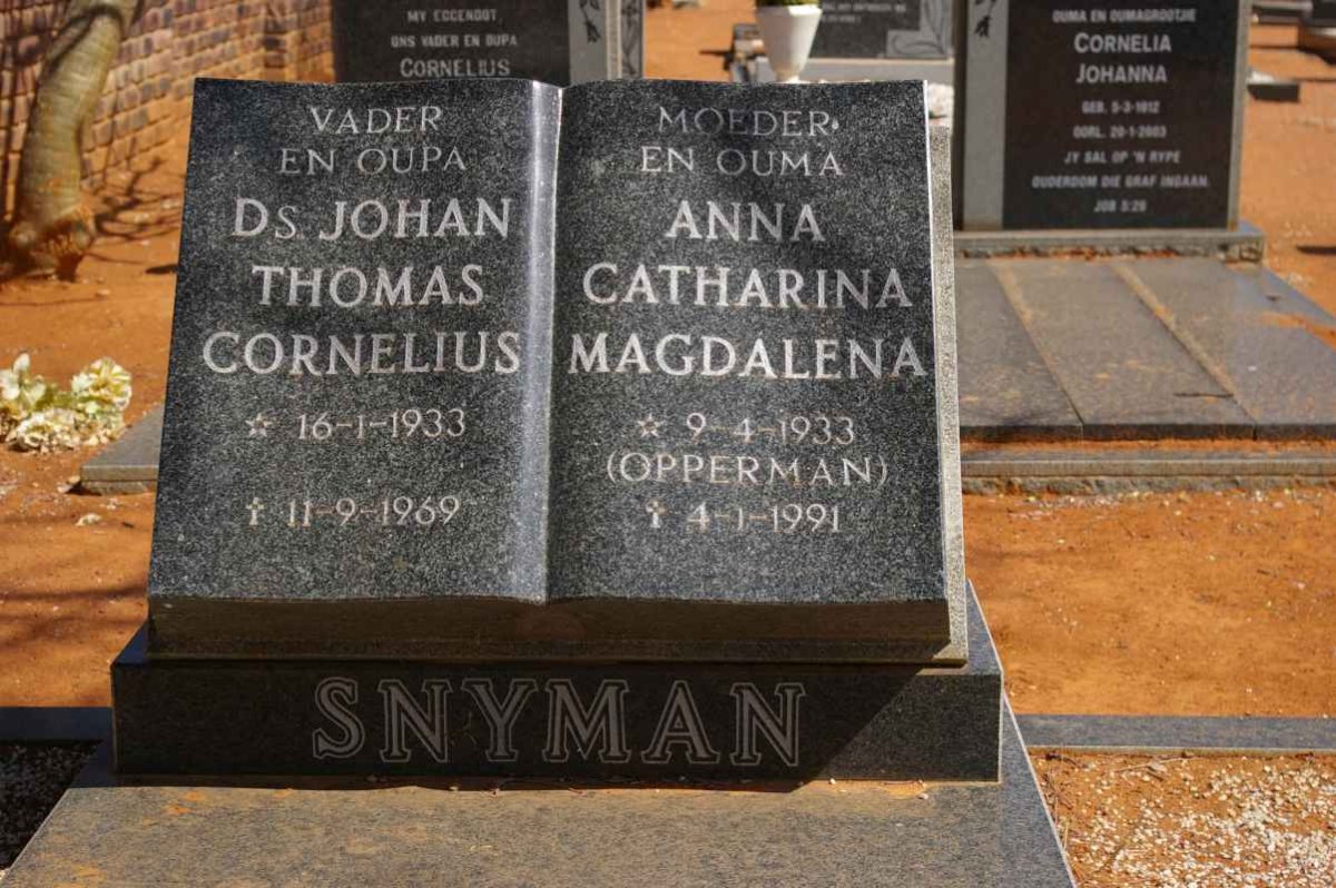 SNYMAN Johan Thomas Cornelius 1933-1969 &amp; Anna Catharina Magdalena OPPERMAN 1933-1991