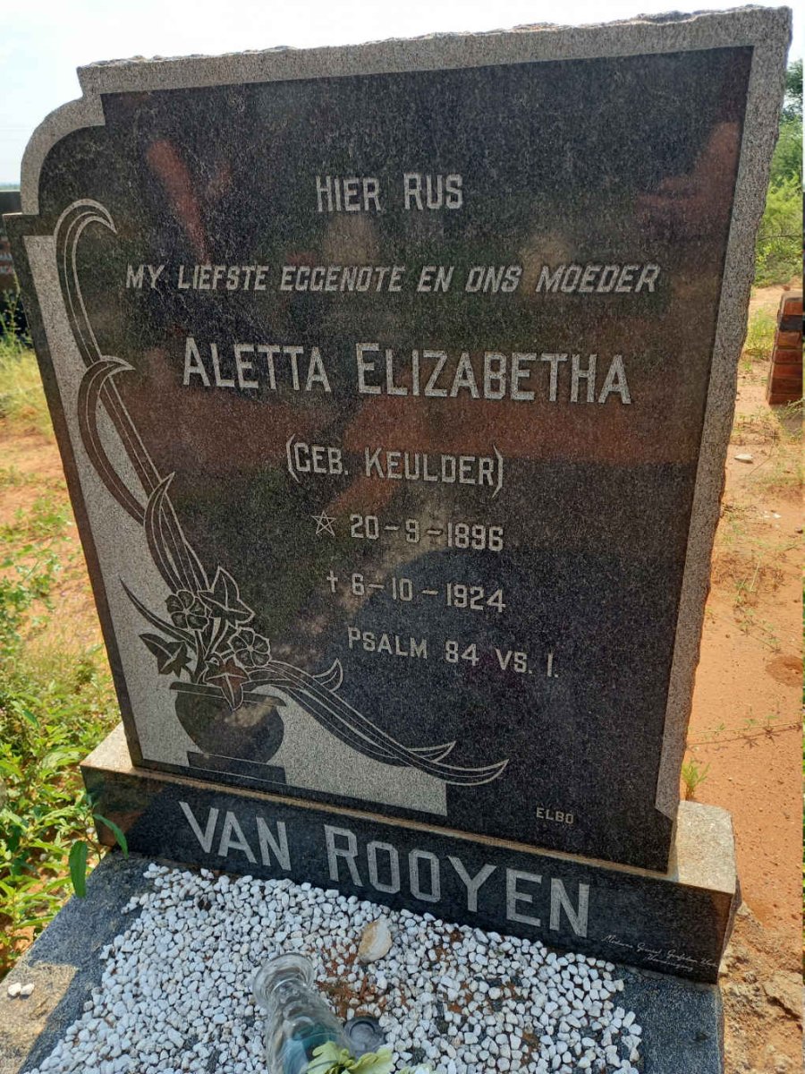 ROOYEN Aletta Elizabetha, van nee KEULDER 1896-1924