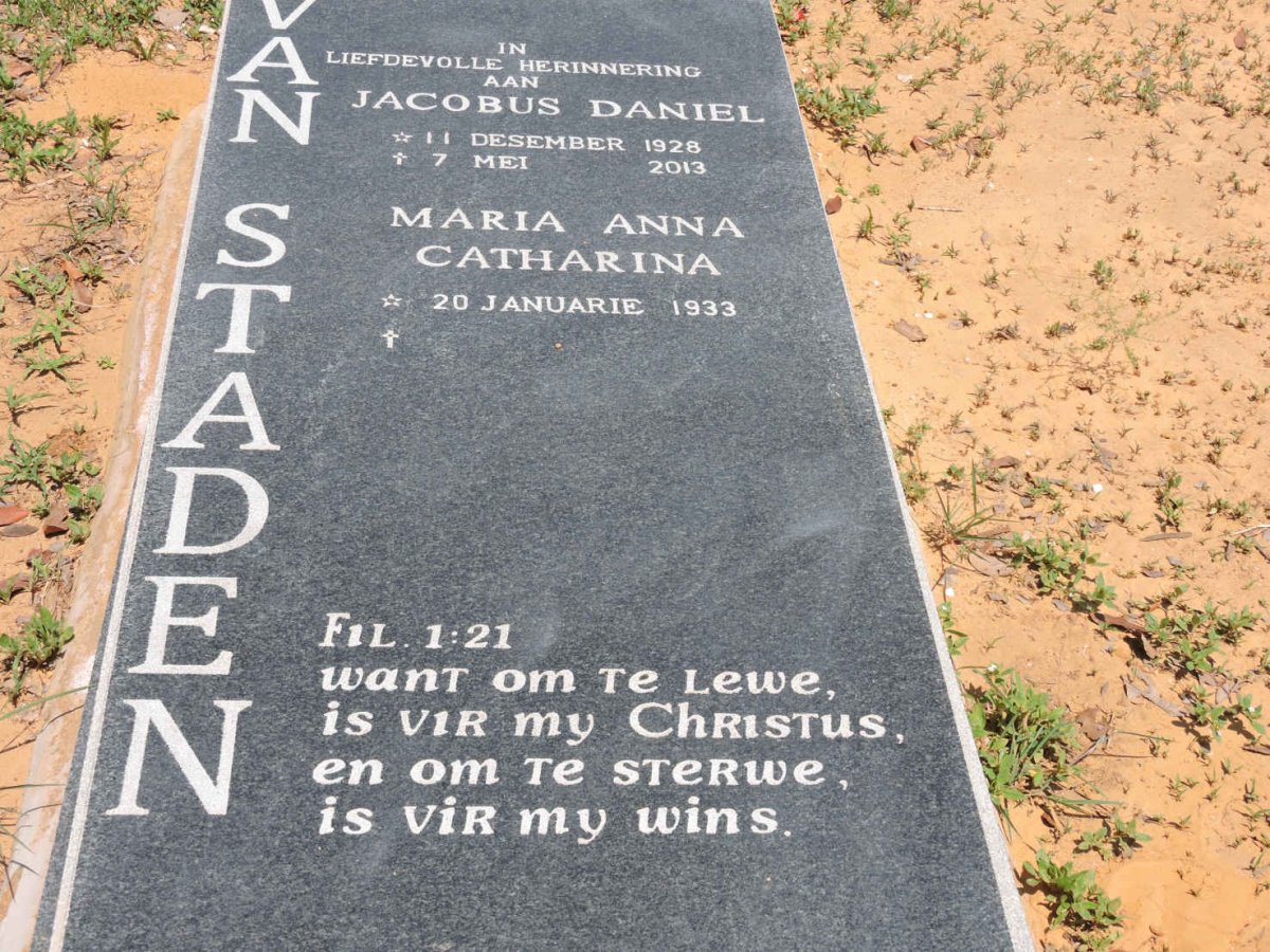 STADEN Jacobus Daniel, van 1928-2013 &amp; Maria Anna Catharina 1933-