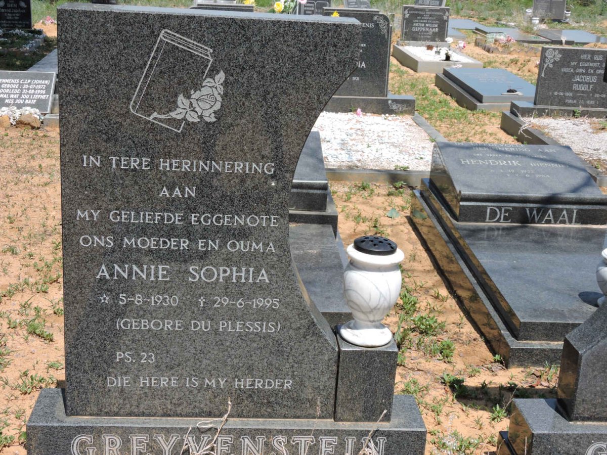 GREYVENSTEIN Annie Sophia nee DU PLESSIS 1930-1995
