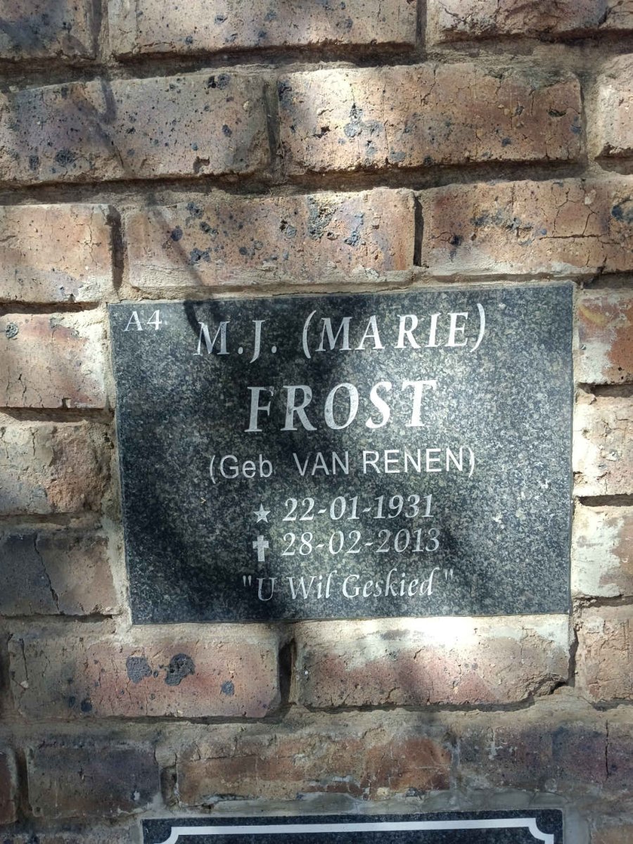 FROST M.J. nee VAN RENEN 1931-2013