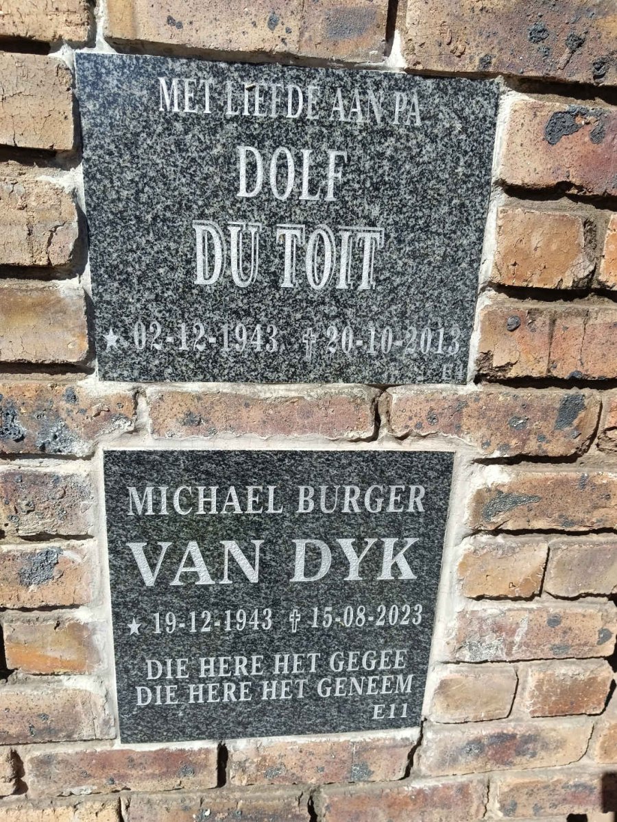 TOIT Dolf, du 1943-2013 :: VAN DYK Michael Burger 1943-2023