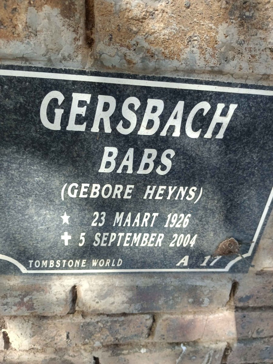GERSBACH Babs nee HEYNS 1926-2004