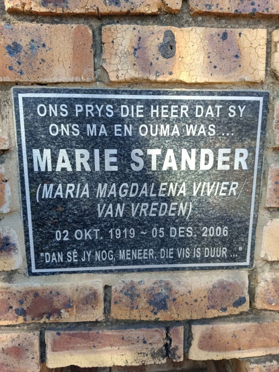 STANDER Maria Magdalena voorheen VIVIER / VAN VREDEN 1919-2006