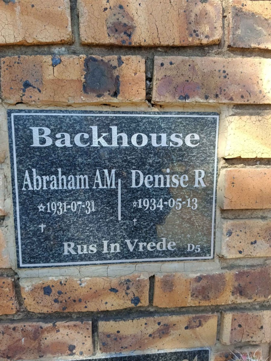 BACKHOUSE Abraham A.M 1931- & Denise R. 1934-