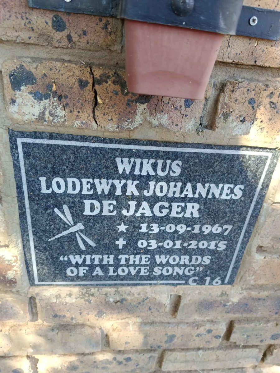 JAGER Wikus Lodewyk Johannes, de 1967-2015