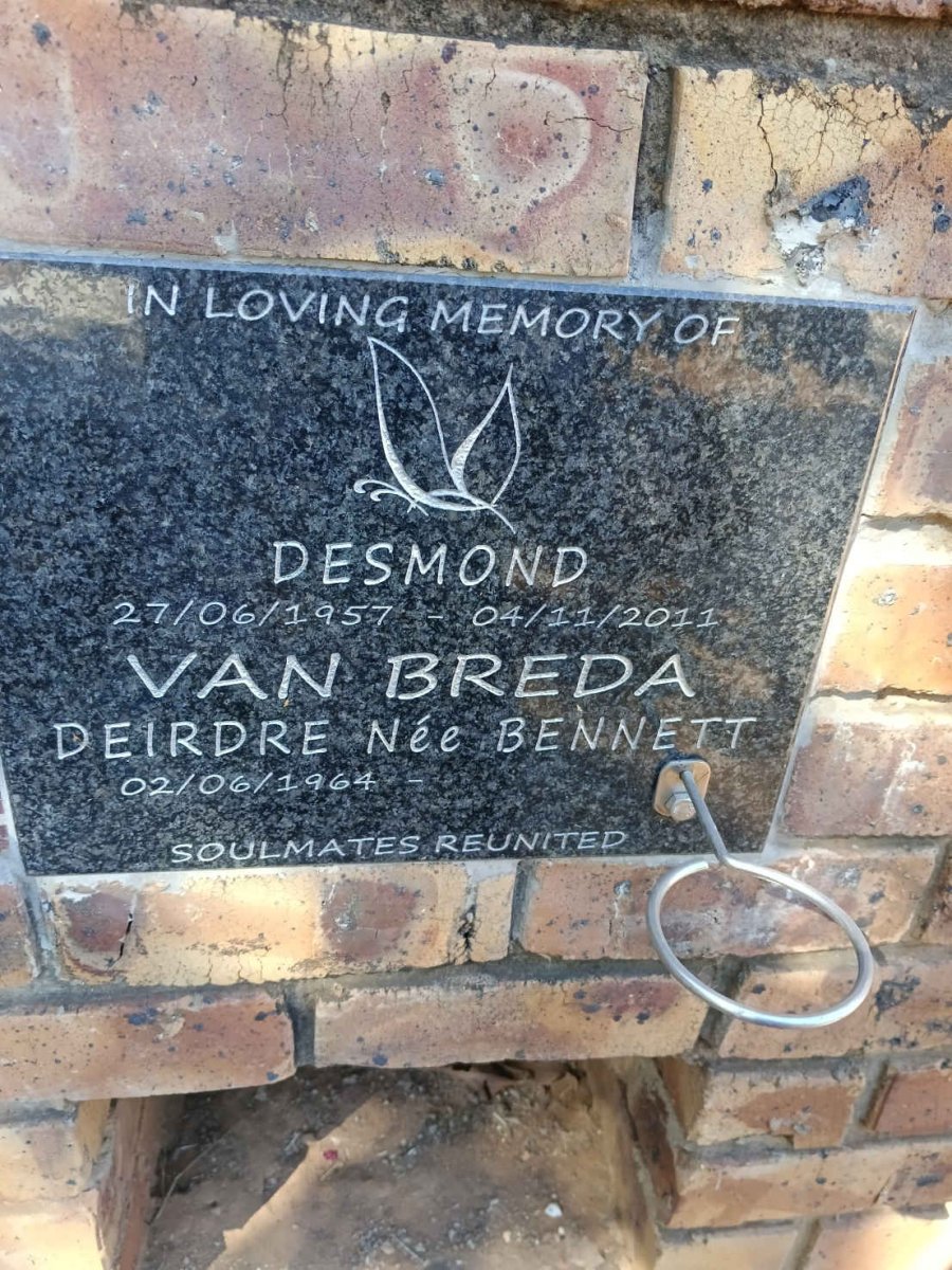 BREDA Desmond, van 1957-2011 & Deirdre BENNETT 1964-