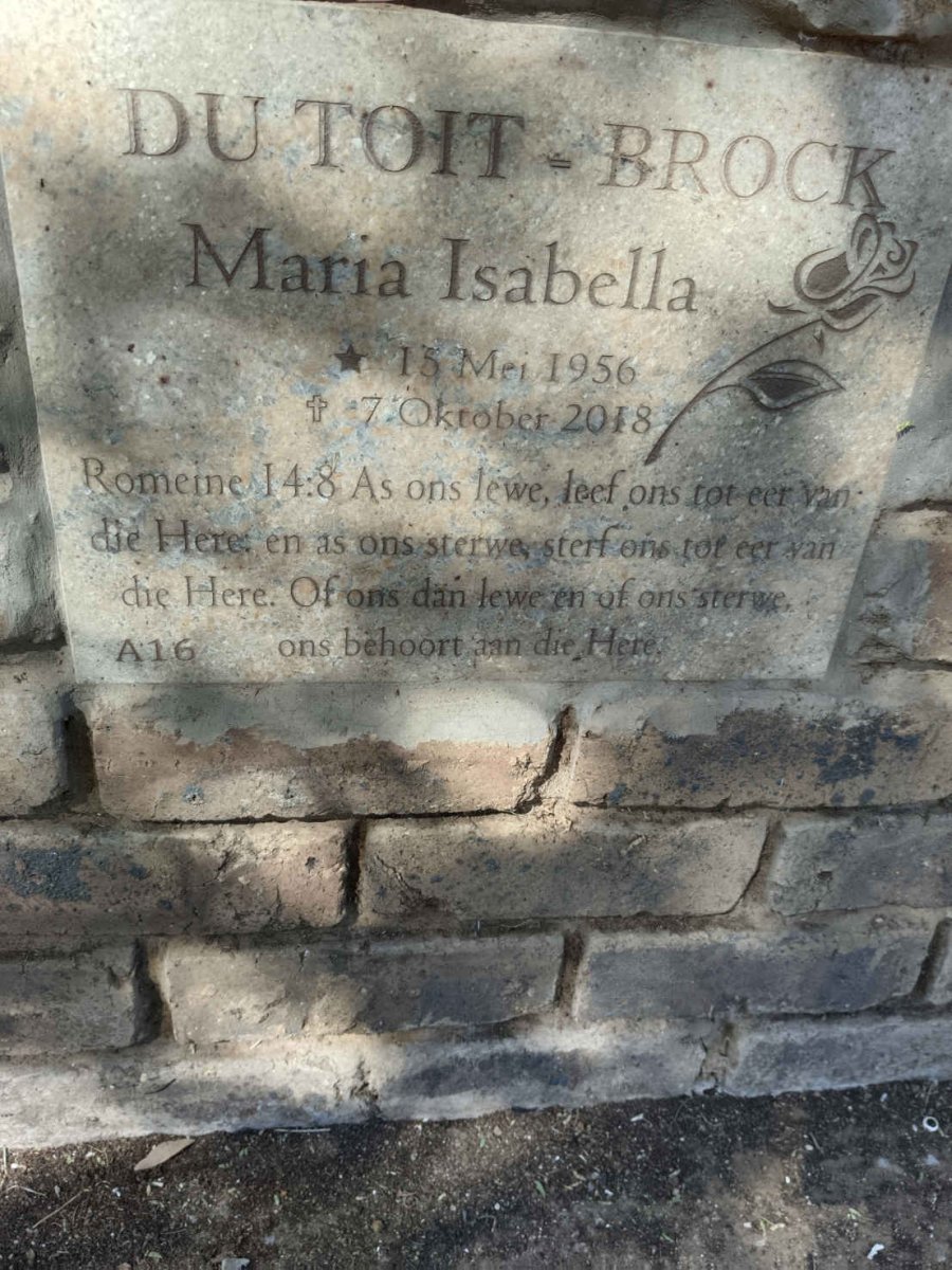 BROCK Maria Isabella, DU TOIT 1956-2018