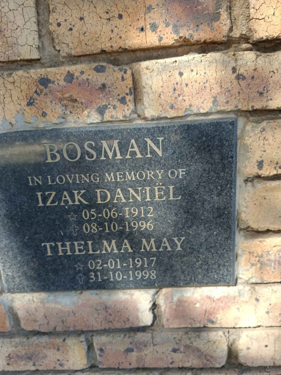 BOSMAN Izak Daniel 1912-1996 & Thelma May 1917-1998