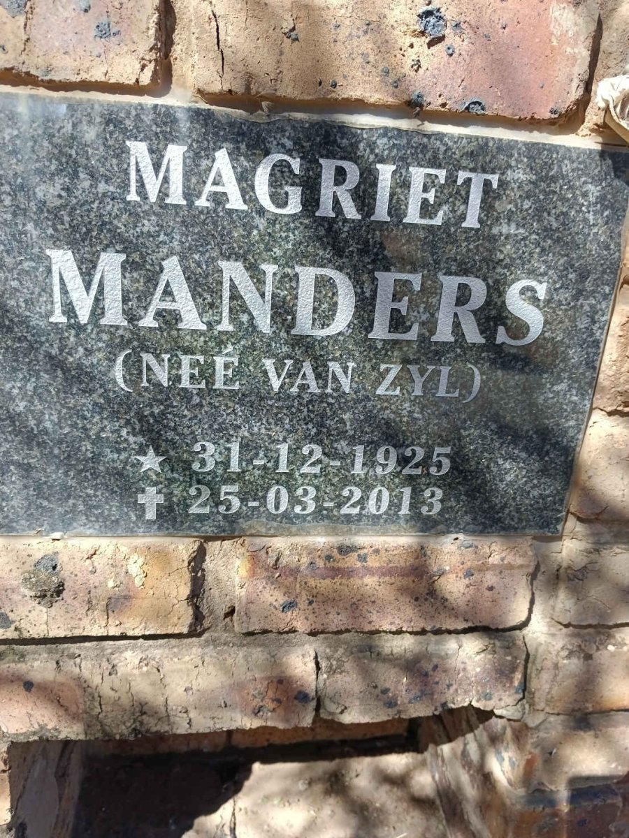MANDERS Magriet nee VAN ZYL 1925-2013