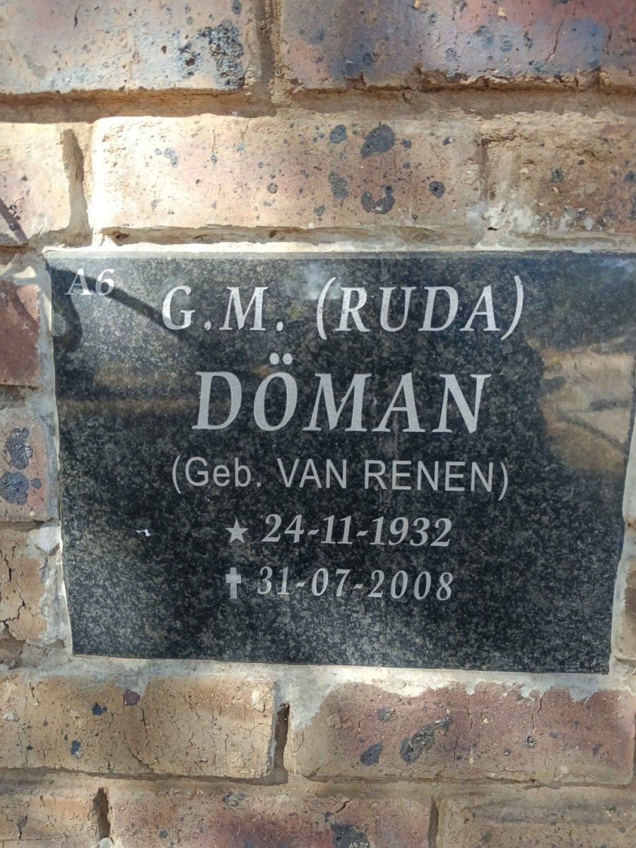 DOMAN G.M., nee VAN RENEN 1932-2008