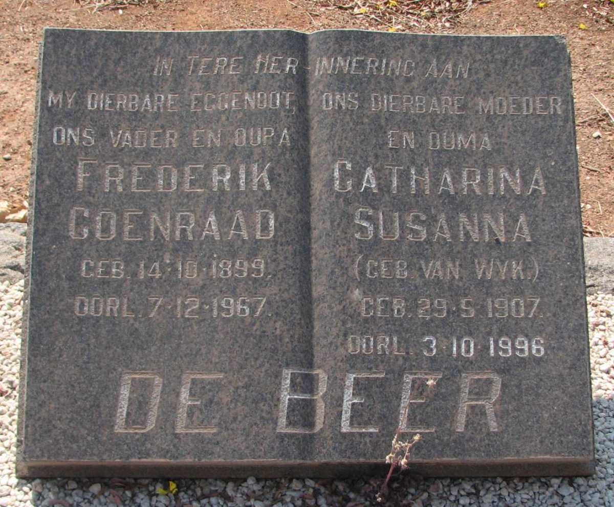 BEER Frederik Coenraad, de 1899-1967 &amp; Catharina Susanna VAN WYK 1907-1996
